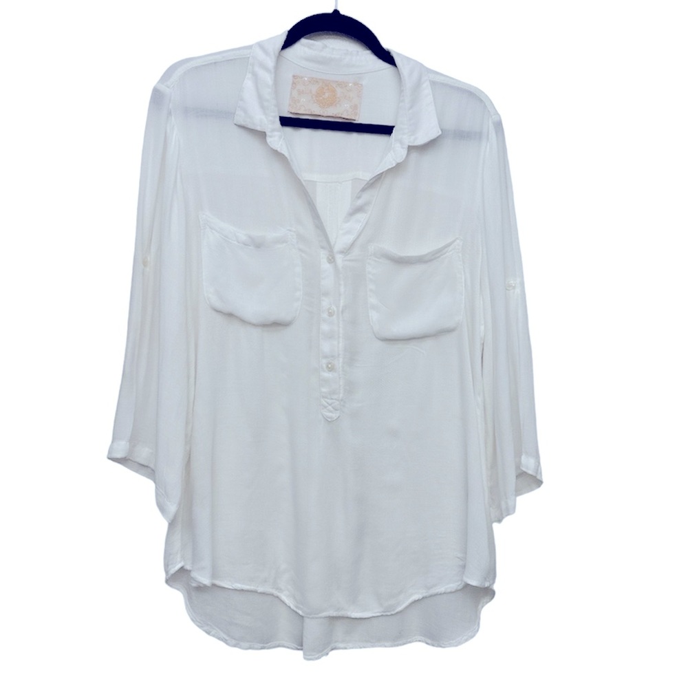 Bella Dahl White Lightweight Button-Front Blouse
